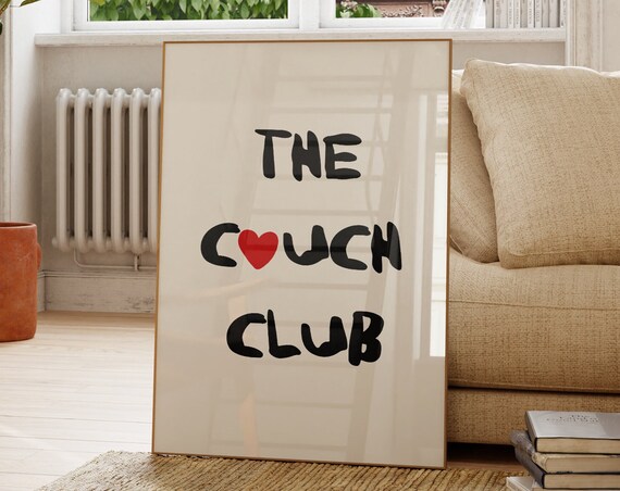 The Couch Club Print Minimalist Heart Poster Trendy Living Room Decor Cute Quote Art Aesthetic Apartment Wall Art