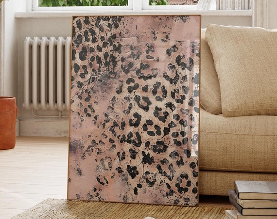 Bold Black Leopard Spots Over Blush Pink Textured Canvas Art Print