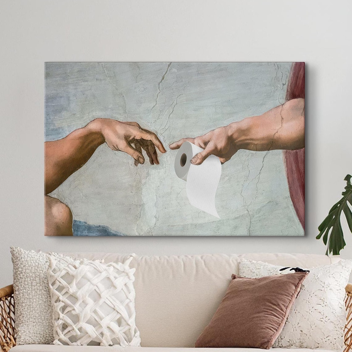 Michelangelo Creation Of Adam Funny Toilet Paper Bathroom Poster
