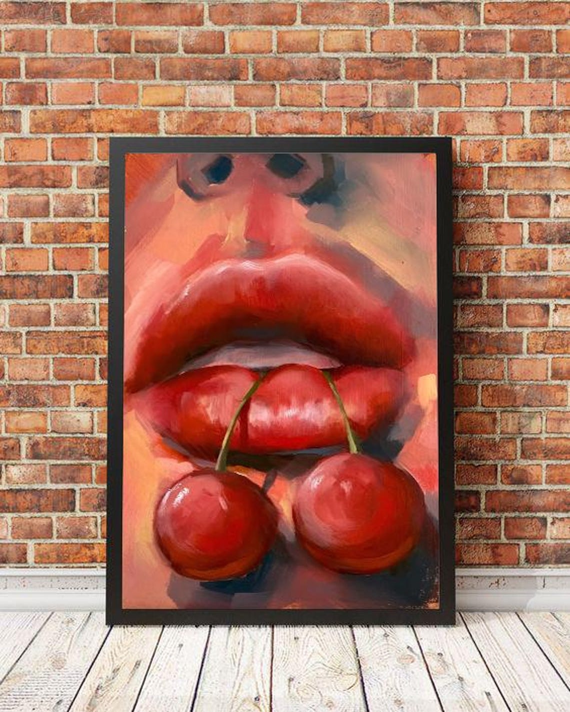 Cherry Red Lips Oil Painting Bold Pop Art Coquette Beauty Poster - Image 2