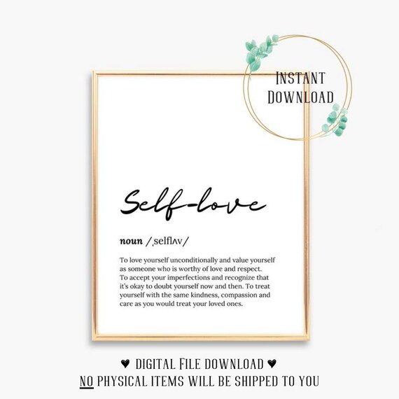 Self Love Definition Script Typography Inspirational Word Poster
