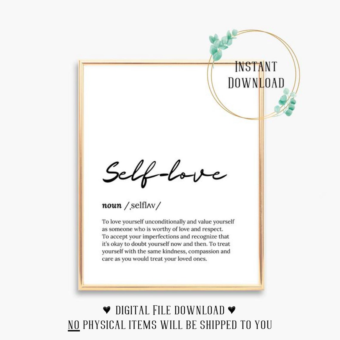 Self Love Definition Script Typography Inspirational Word Poster