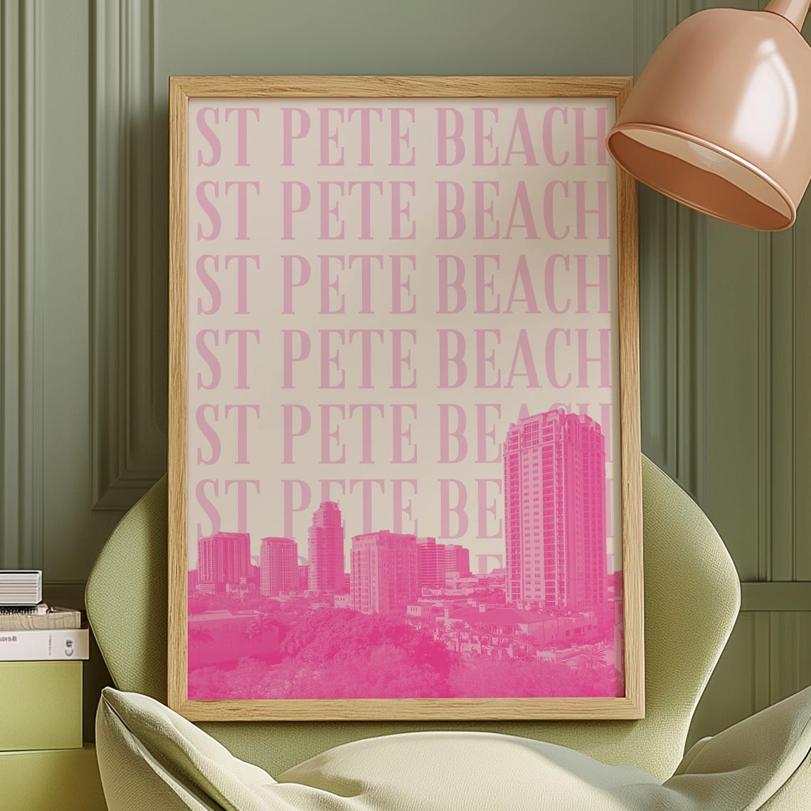 St Pete Beach Florida Pink Skyline Retro Typography Travel Poster
