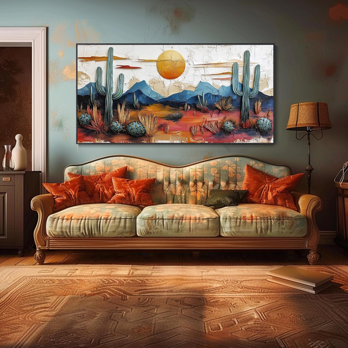 Cactus in Desert Impasto Painting, Minimalist Art - Image 2