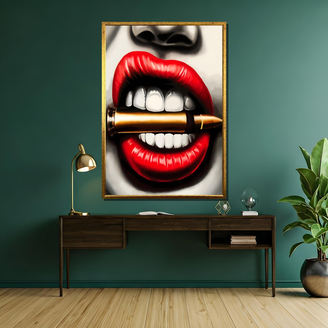 Red Lips Bullet Black White Edgy Pop Art Cinematic Elegant Poster - Image 5