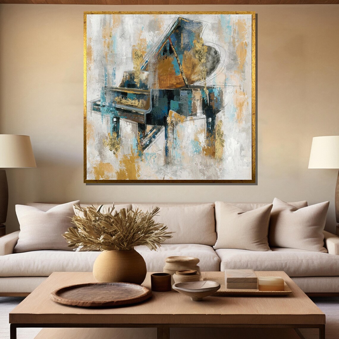 Abstract Gold and Blue Grand Piano Modern Brushstroke Art Poster - Image 5