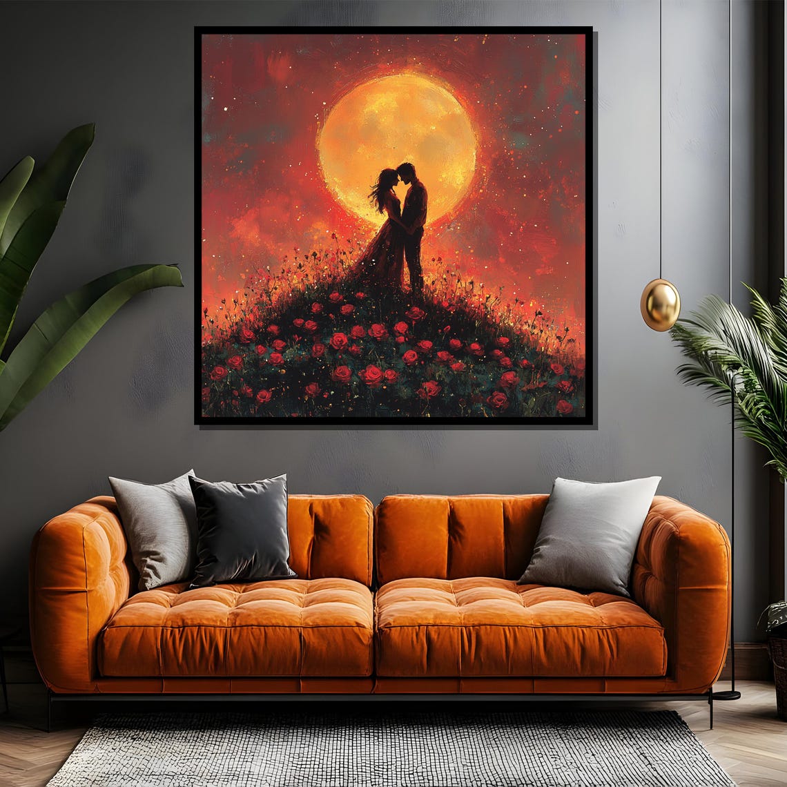 Embrace Under the Moon Silhouetted Couple in a Rose Field Poster - Image 4