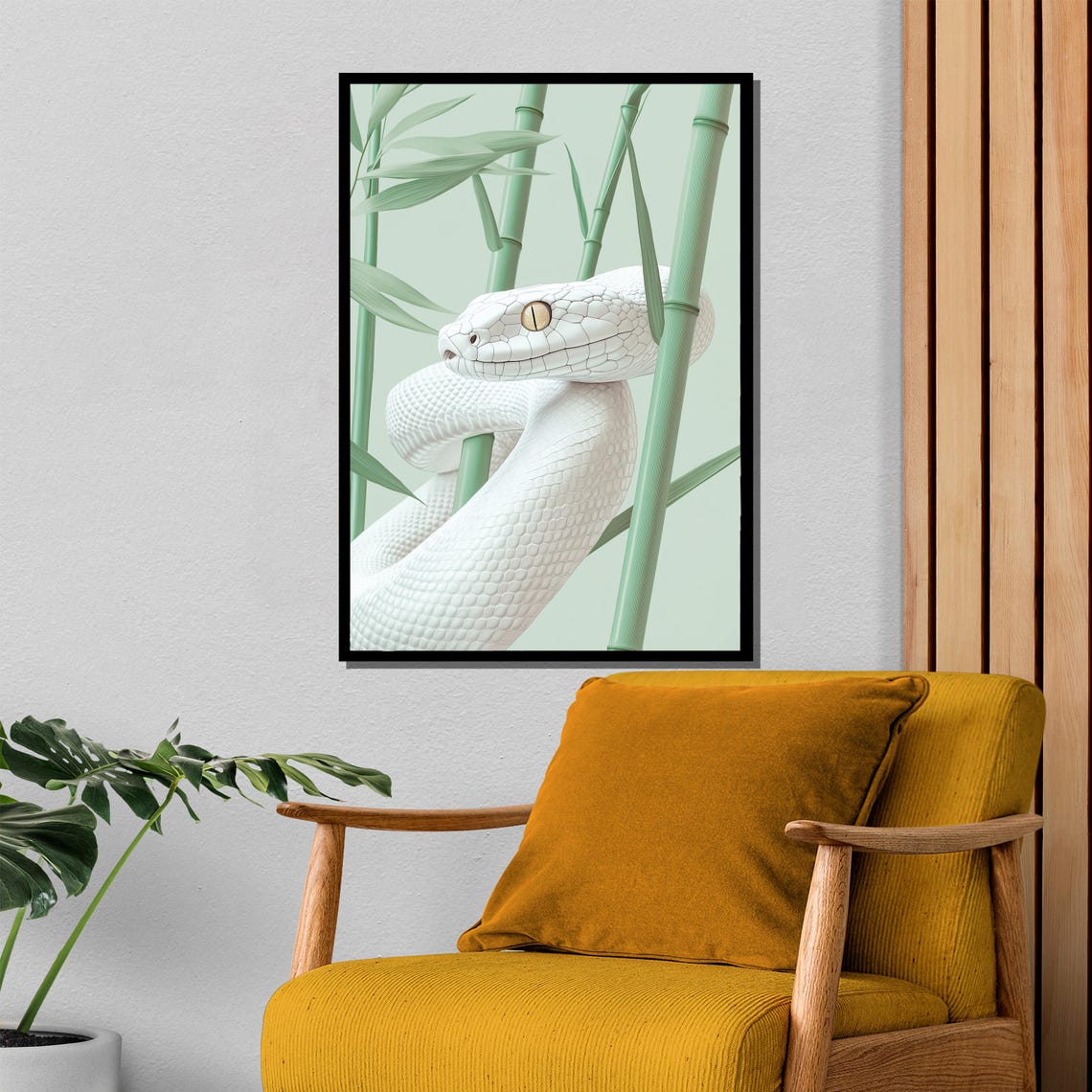 Ivory Serpent Minimalist White Snake Coiled in Bamboo Zen Poster - Image 4