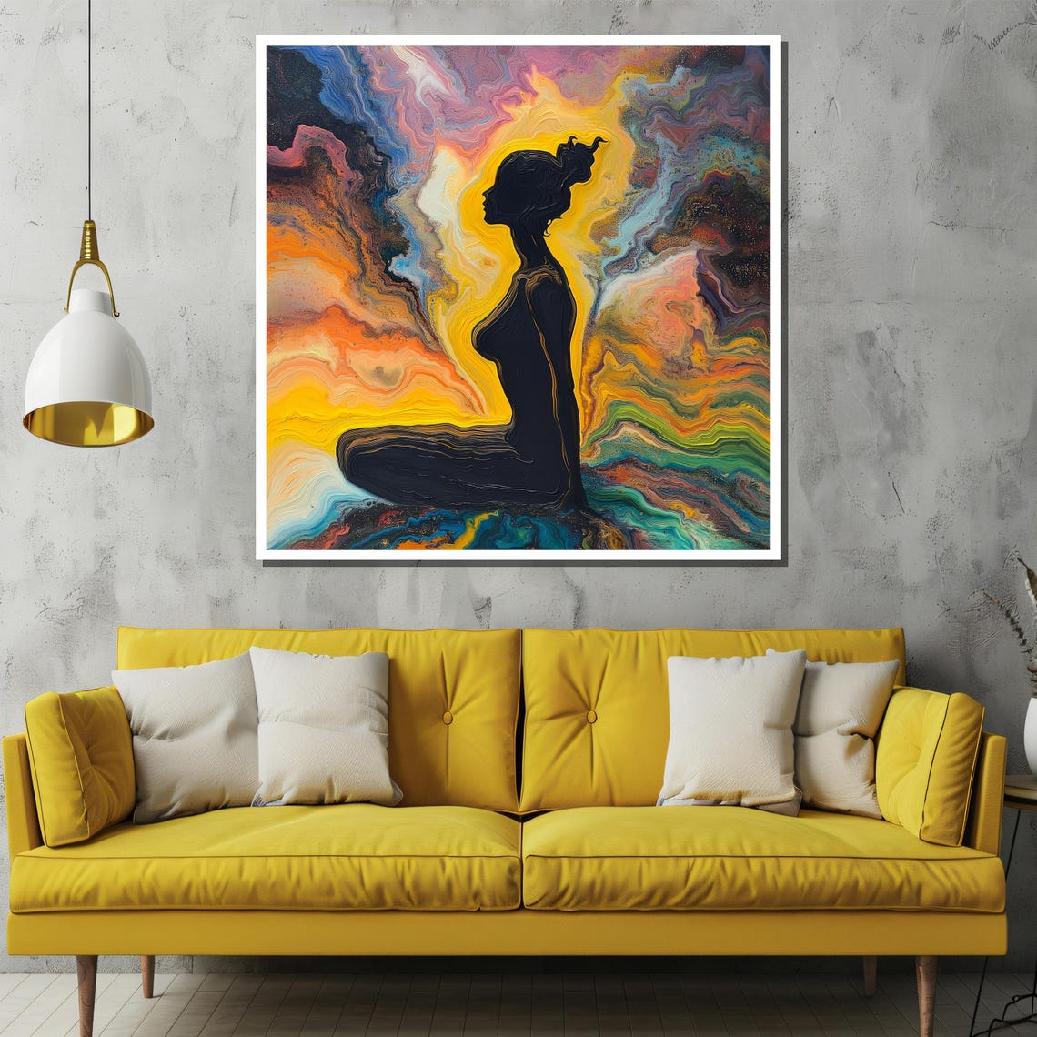Meditating Woman Silhouette Rainbow Fluid Art Zen Yoga Poster - Image 3