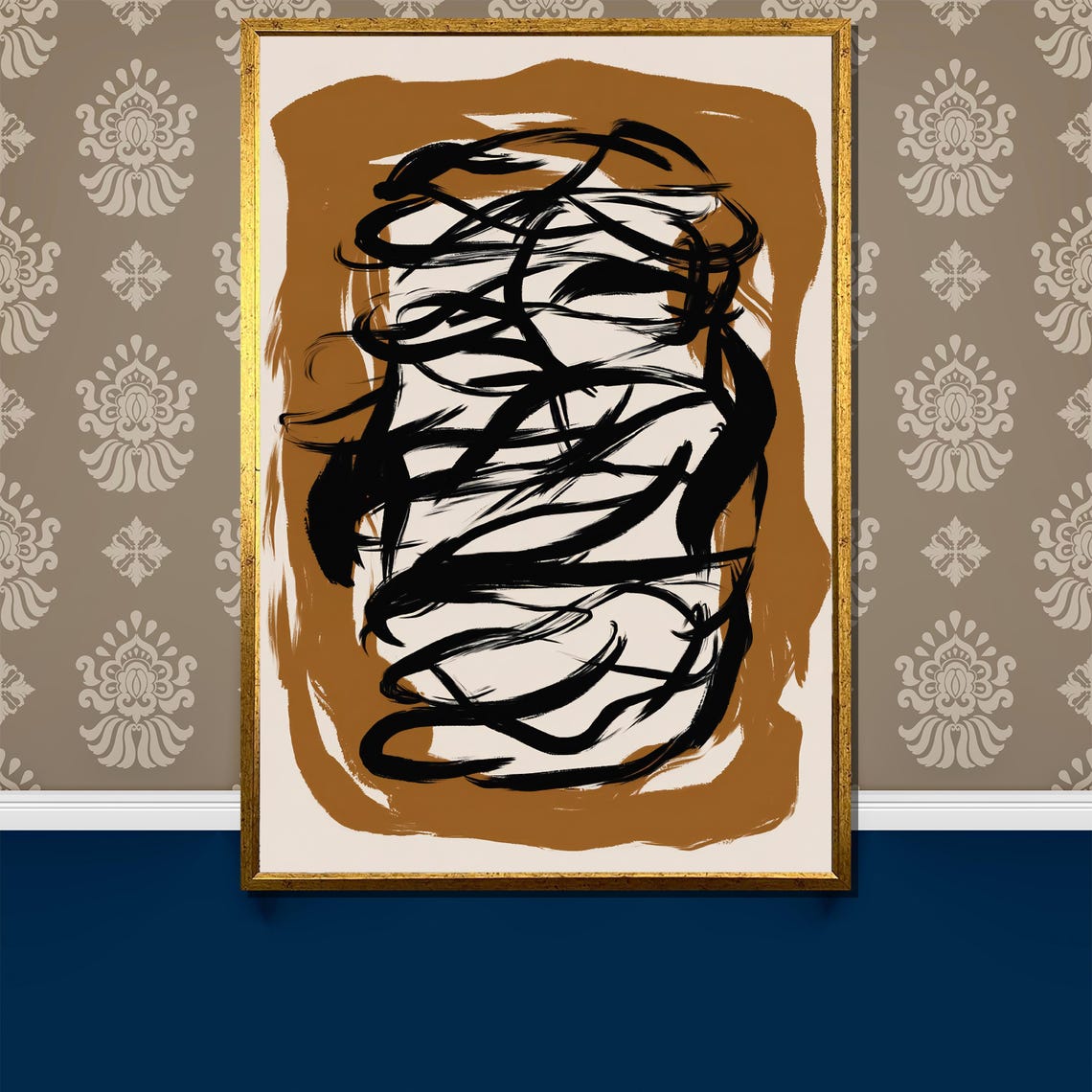 Earthy Brown and Black Gestural Brushstroke Modern Abstract Poster