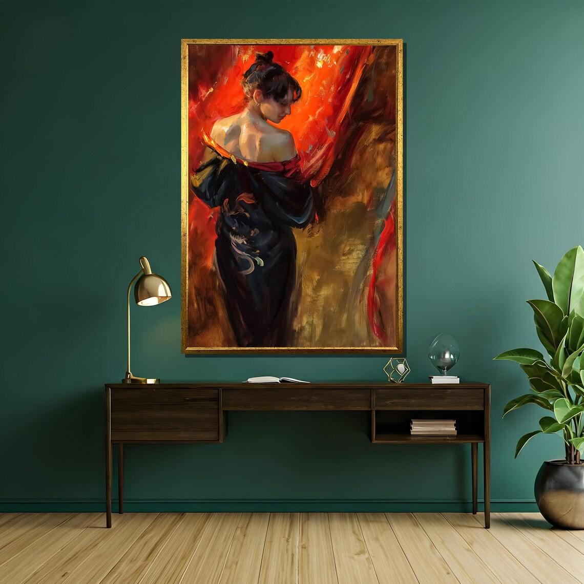 Woman In Red Gown Against Crimson Drapery Classic Art Poster - Image 5