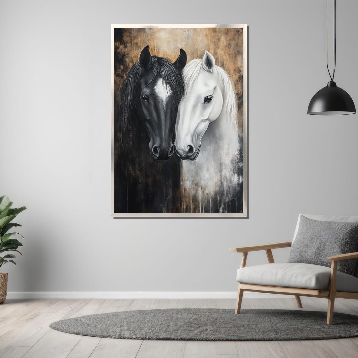 Black And White Horse Duo In Elegant Side By Side Portrait Poster - Image 3