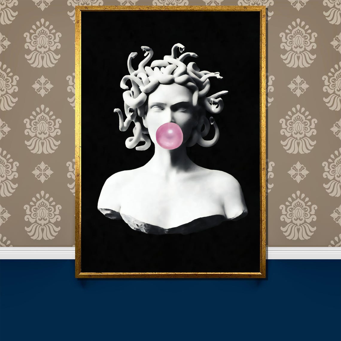 Medusa Bubblegum Marble Bust Blowing Pink Bubble Pop Art Poster