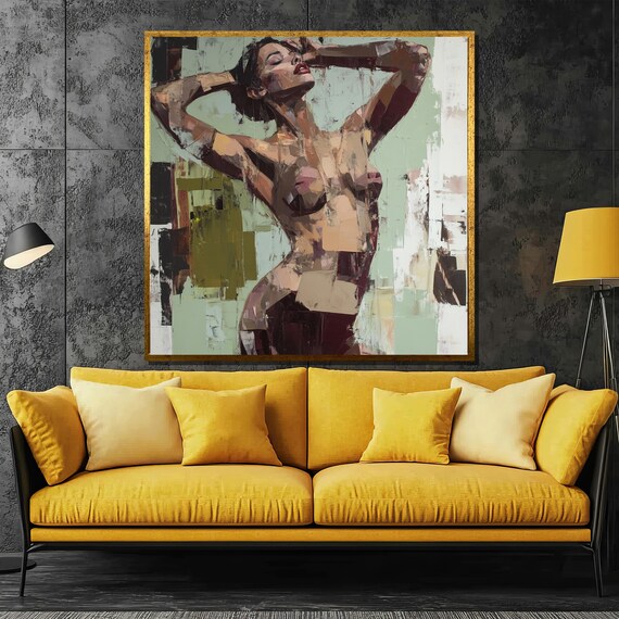 Abstract Nude Woman with Arms Raised Impasto Painting Poster