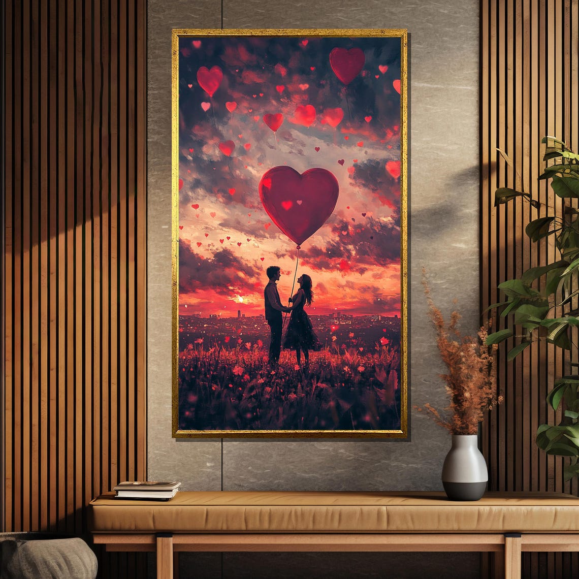 Forever Yours Couple With a Heart Balloon in the Sunset Sky Poster - Image 5
