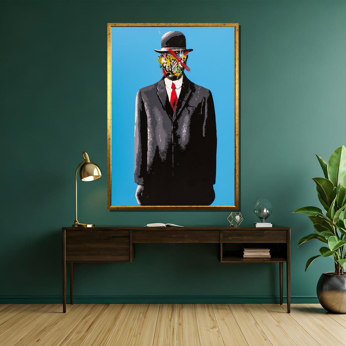 Magritte Inspired Bowler Hat Man Graffiti Face Surreal Poster - Image 5