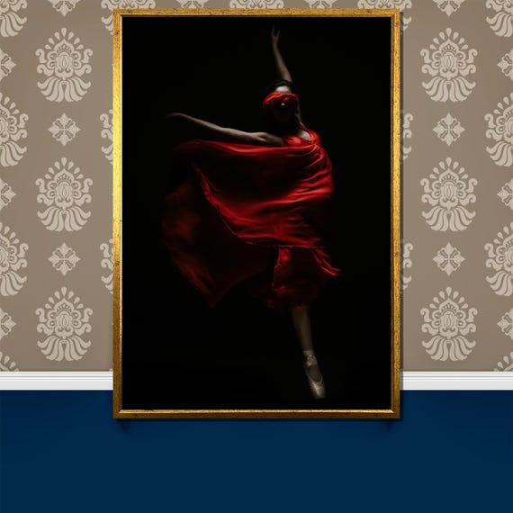 Elegant Red Ballet Painting Mysterious Ballerina Wall Art For Home Decor Sophisticated Dance Gift For Art Lovers