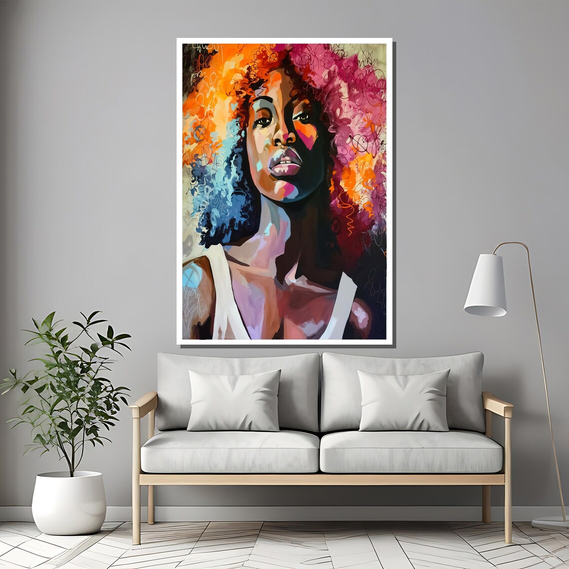 Expressive Afro Woman With Multicolor Hair Abstract Art Poster - Image 2