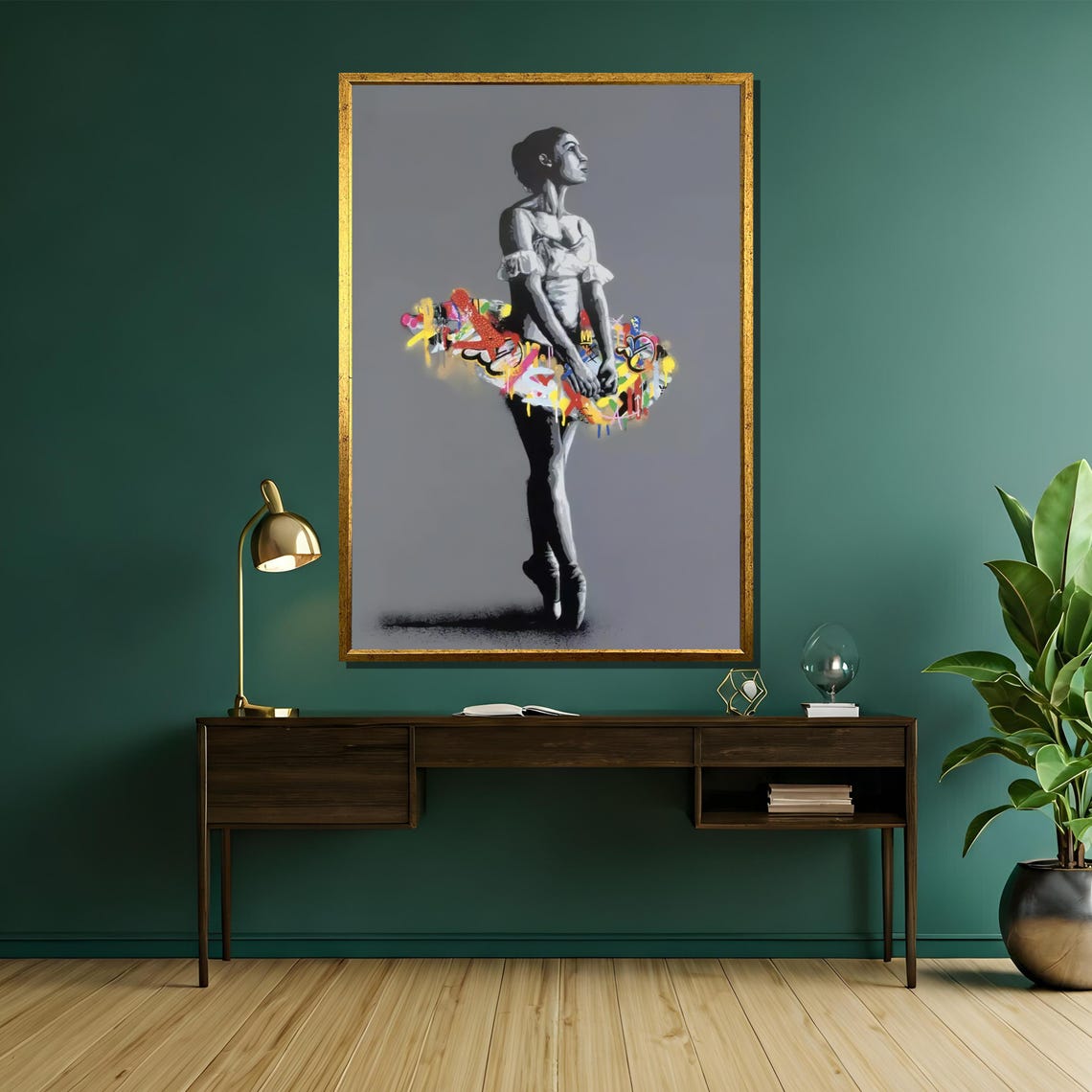 Monochrome Graffiti Ballerina Dancer With Paint Splash Tutu Poster - Image 5