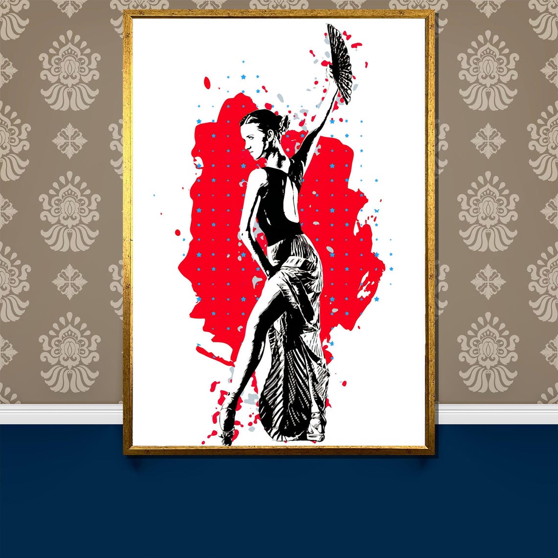 Flamenco Dancer Painting Bold Red And Black Wall Art Unique Gift For Dance Enthusiasts And Artistic Home Decor