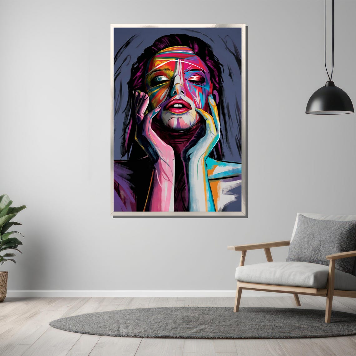 Dynamic Abstract Woman Painting Bold Colorful Wall Art Gift For Modern And Artistic Interior Design Enthusiasts - Image 3