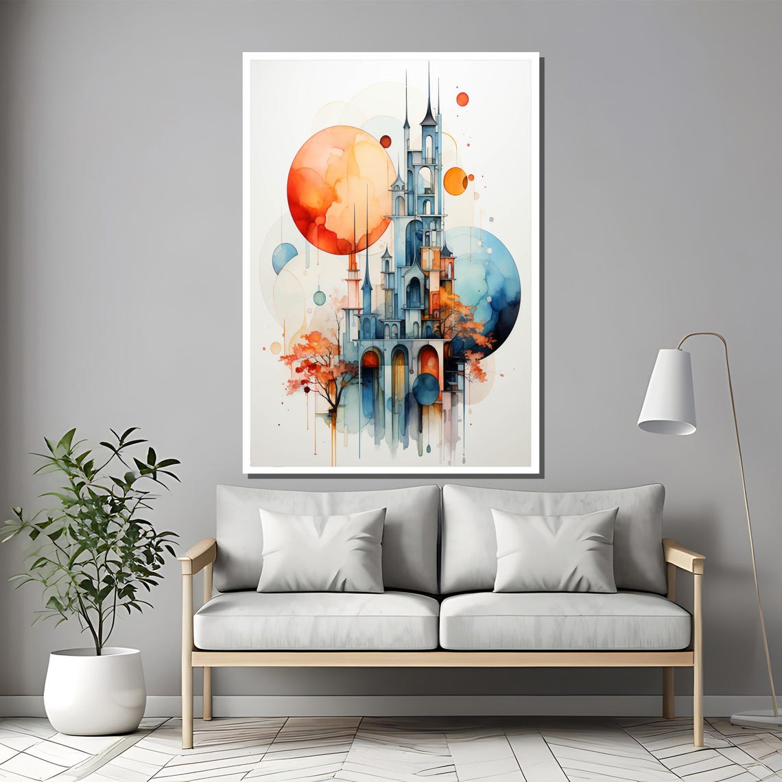 Whimsical Abstract Castle Painting Dreamy Fantasy Wall Art Unique Gift For Imagination And Art Lovers - Image 2