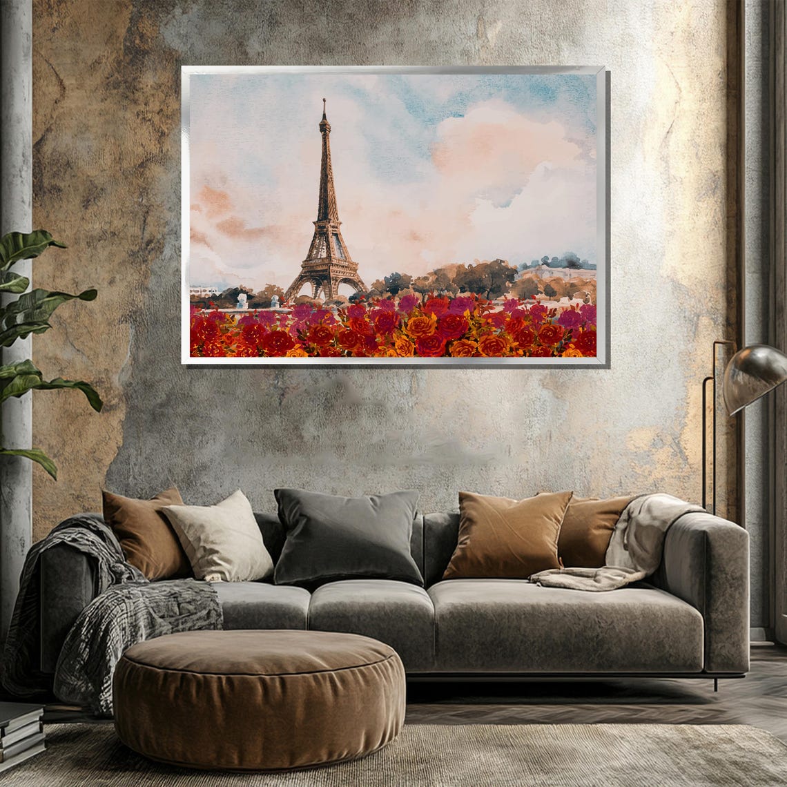 Eiffel Tower Rising Over Field of Red Roses Romantic Paris Poster - Image 3