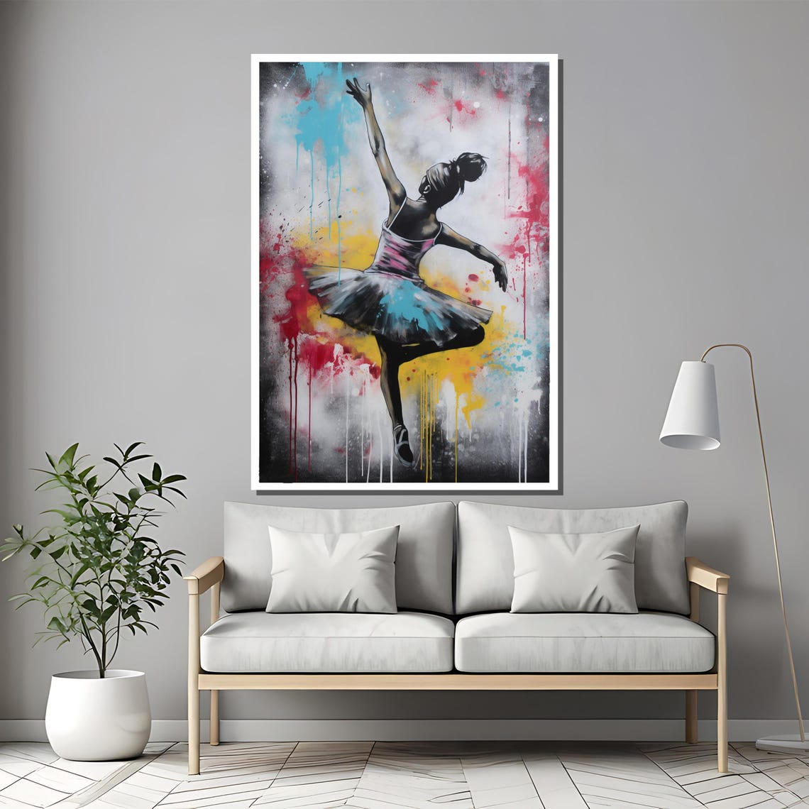 Graffiti Ballerina with Colorful Paint Drips Urban Art Poster - Image 2