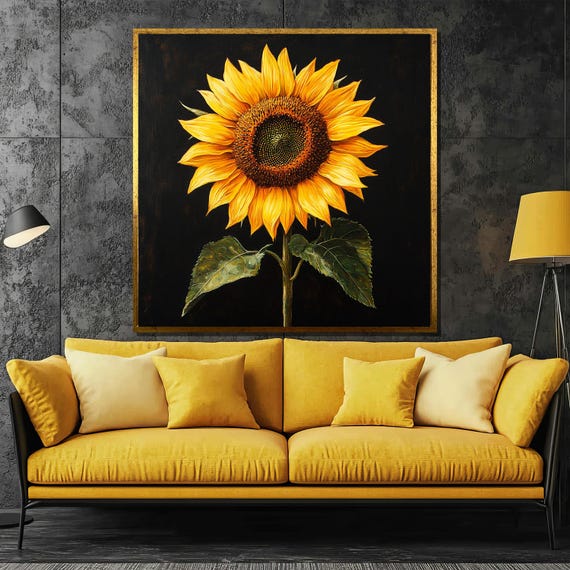Vibrant Sunflower Painting Bold Yellow Floral Wall Art Gift For Nature Lovers Sunflower Bloom Painting For Living Room Decor