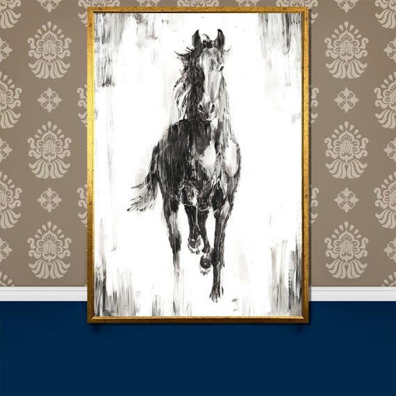 Minimalist Black And White Horse Painting Bold Equine Art Gift Elegant Wall Decor For Horse Lovers Modern Home Decor Piece