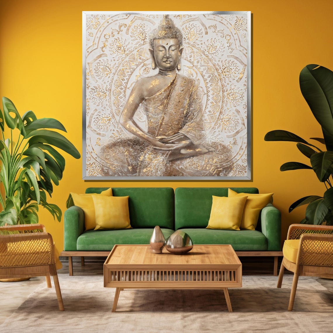 White and Gold Buddha Mandala Serene Meditation Decor Poster - Image 3