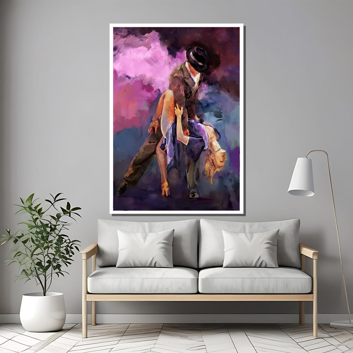 Dramatic Tango Dip in Purple Dress Smoky Violet Oil Art Poster - Image 2