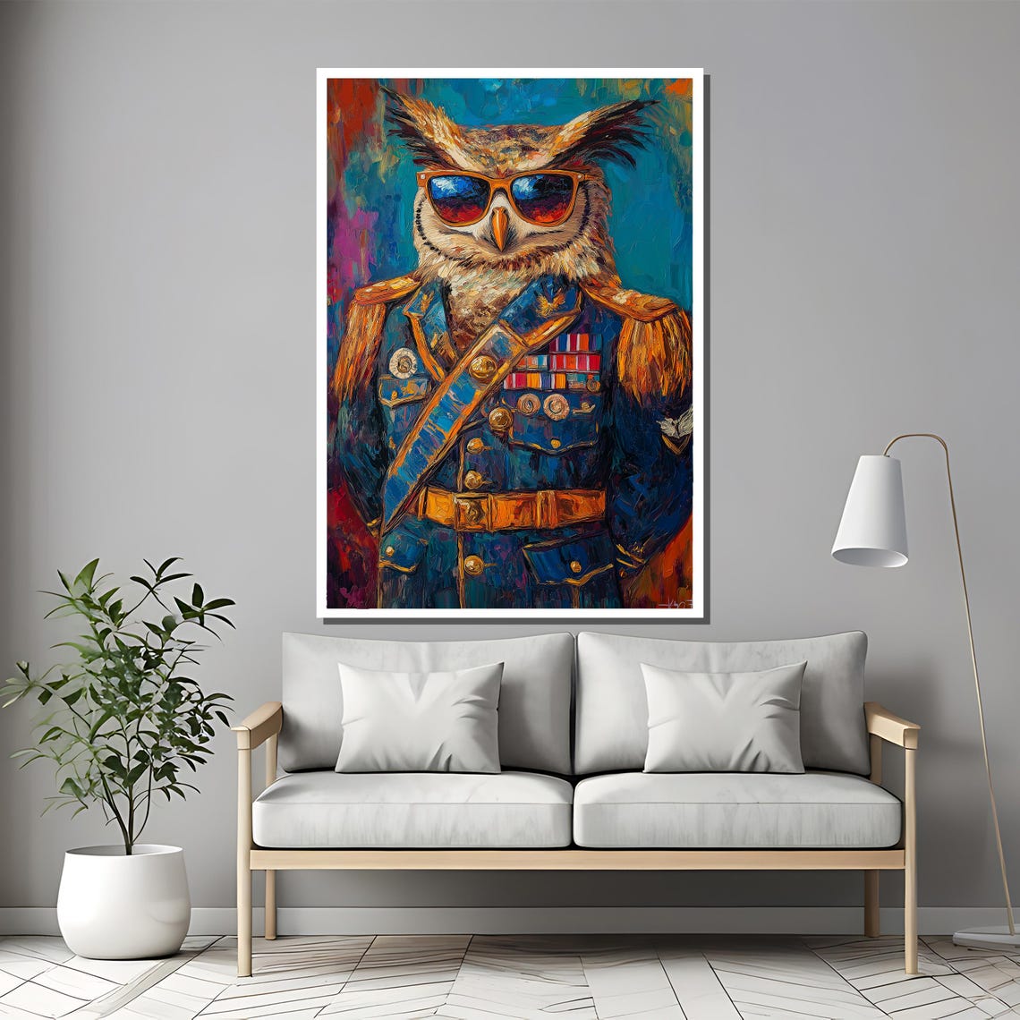 Cool Owl Officer in Sunglasses and a Decorated Military Uniform Poster - Image 2