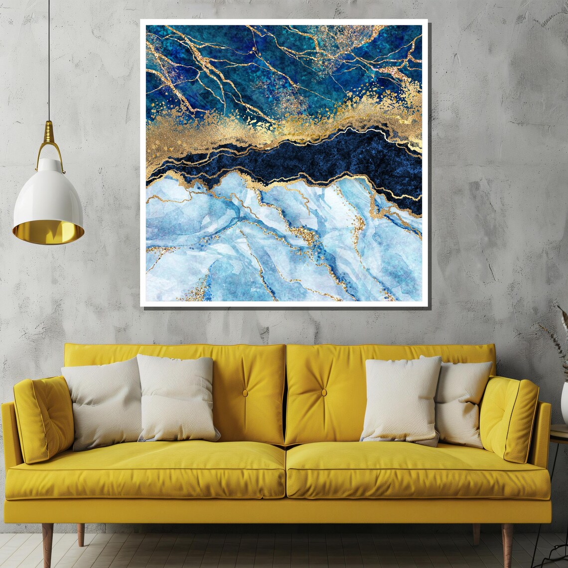 Sapphire Blue Gold Vein Ice Marble Luxury Abstract Painting Poster - Image 2