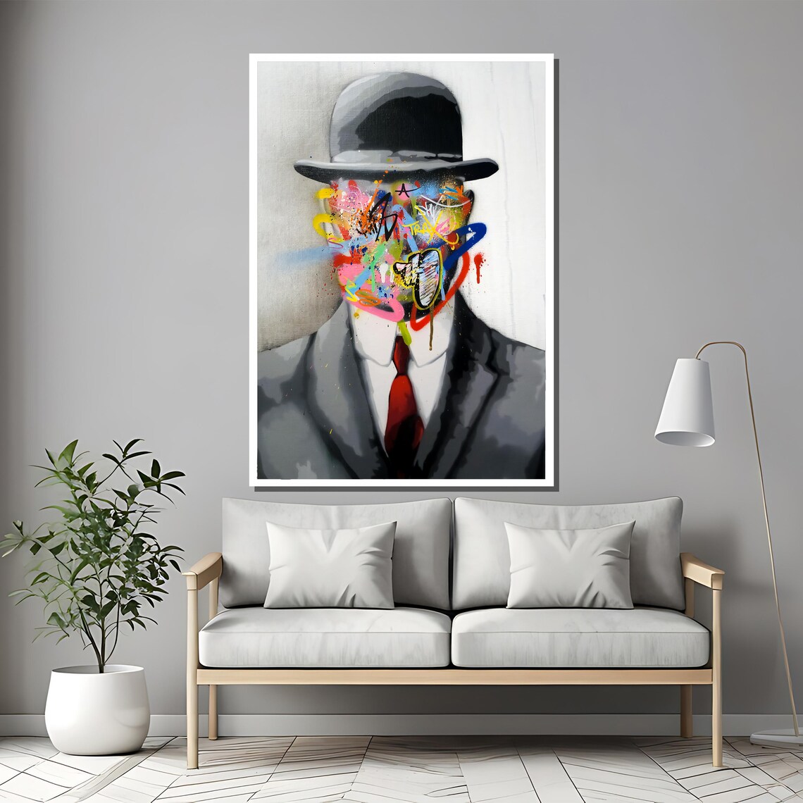 Modern Surreal Faceless Man Graffiti Art Print - Image 2