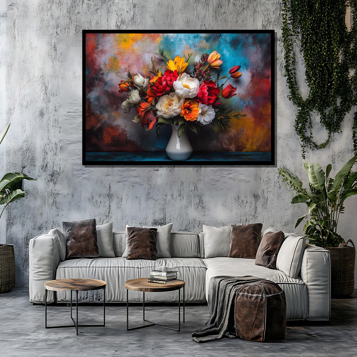 Colorful Flower Bouquet In White Vase Vibrant Still Life Poster - Image 4