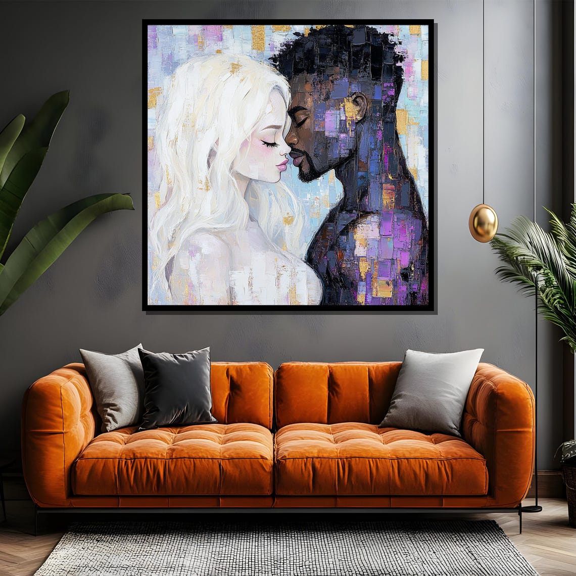 Abstract Interracial Couple Faces Tender Mosaic Style Poster - Image 4