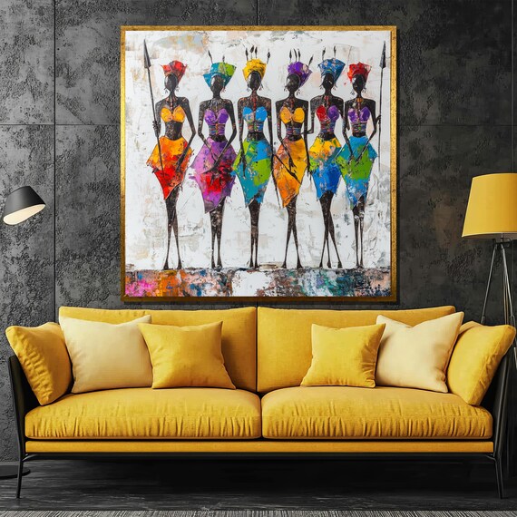 Colorful African Tribal Women Abstract Painting Vibrant Ethnic Art For Wall Decor Unique Cultural Gift For Home