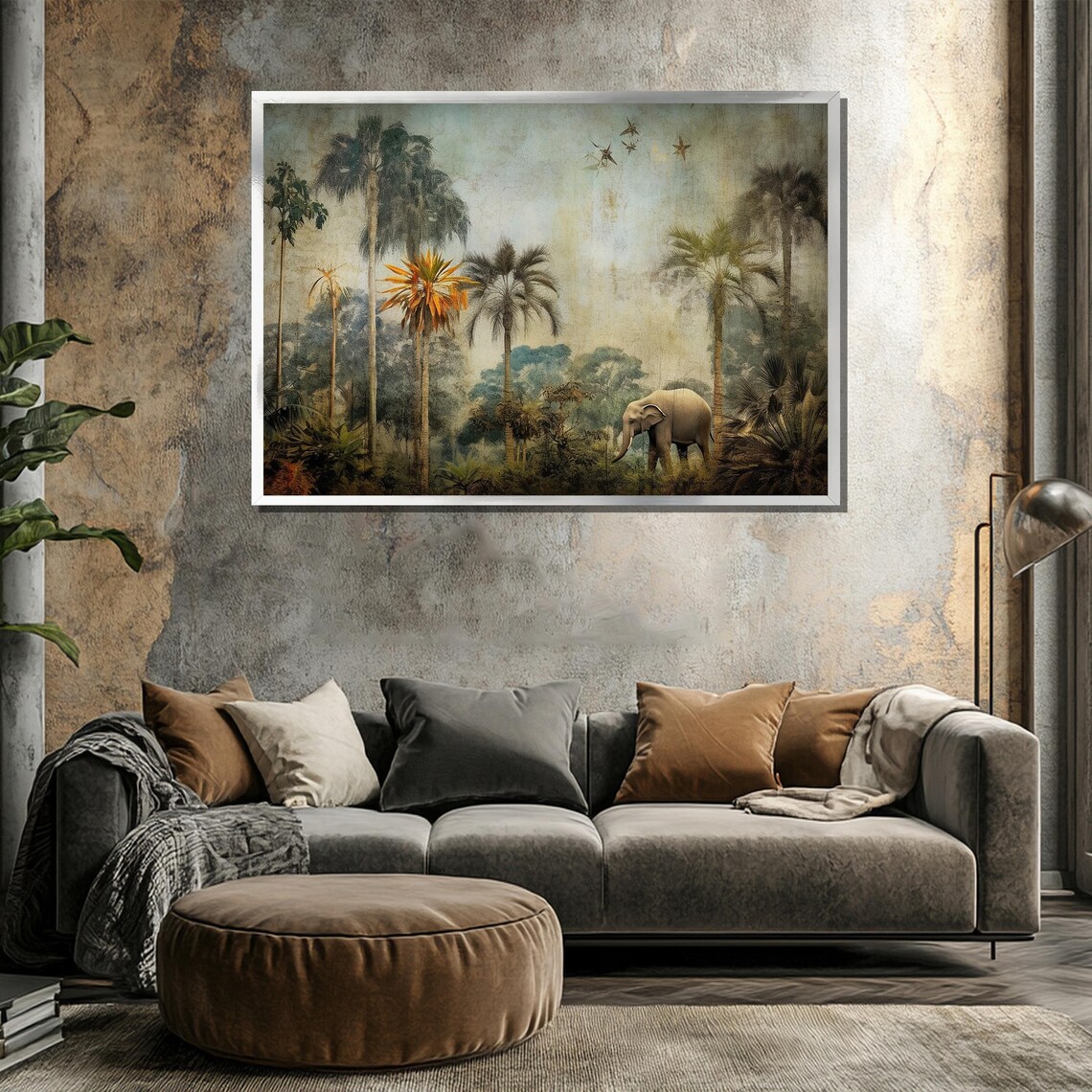 Tropical Jungle Safari Elephant and Palm Trees Art Print - Image 3