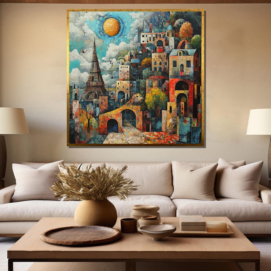 Eiffel Tower Paris Mosaic Fantasy Colorful Dream Cityscape Poster