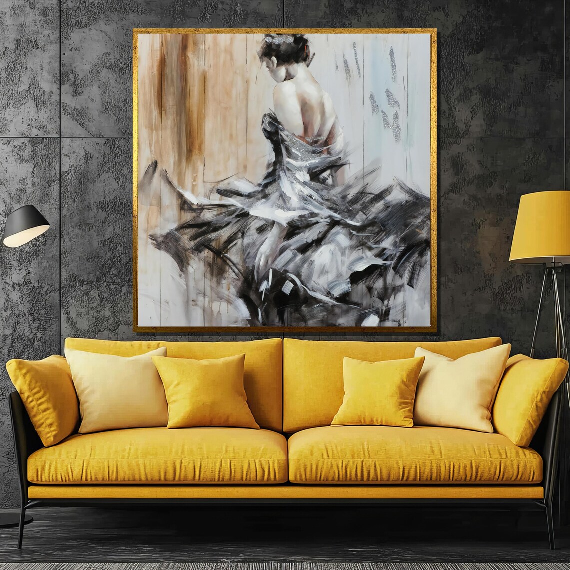 Abstract Monochrome Woman Figure Flowing Brushstroke Art Poster