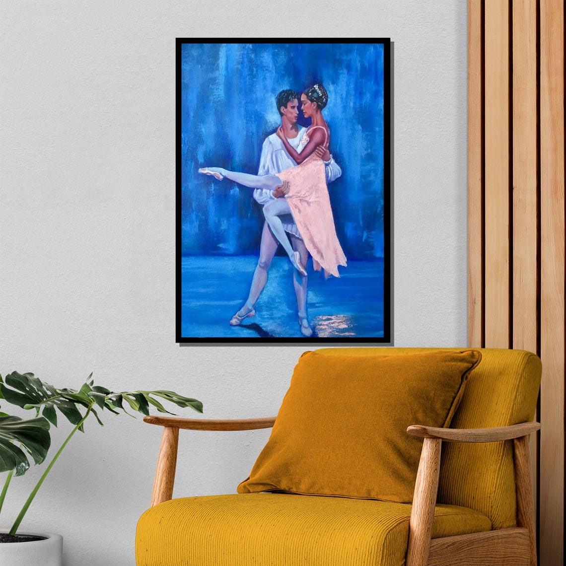 Elegant Ballet Dancers Lift On Blue Stage Romantic Painting Poster - Image 4
