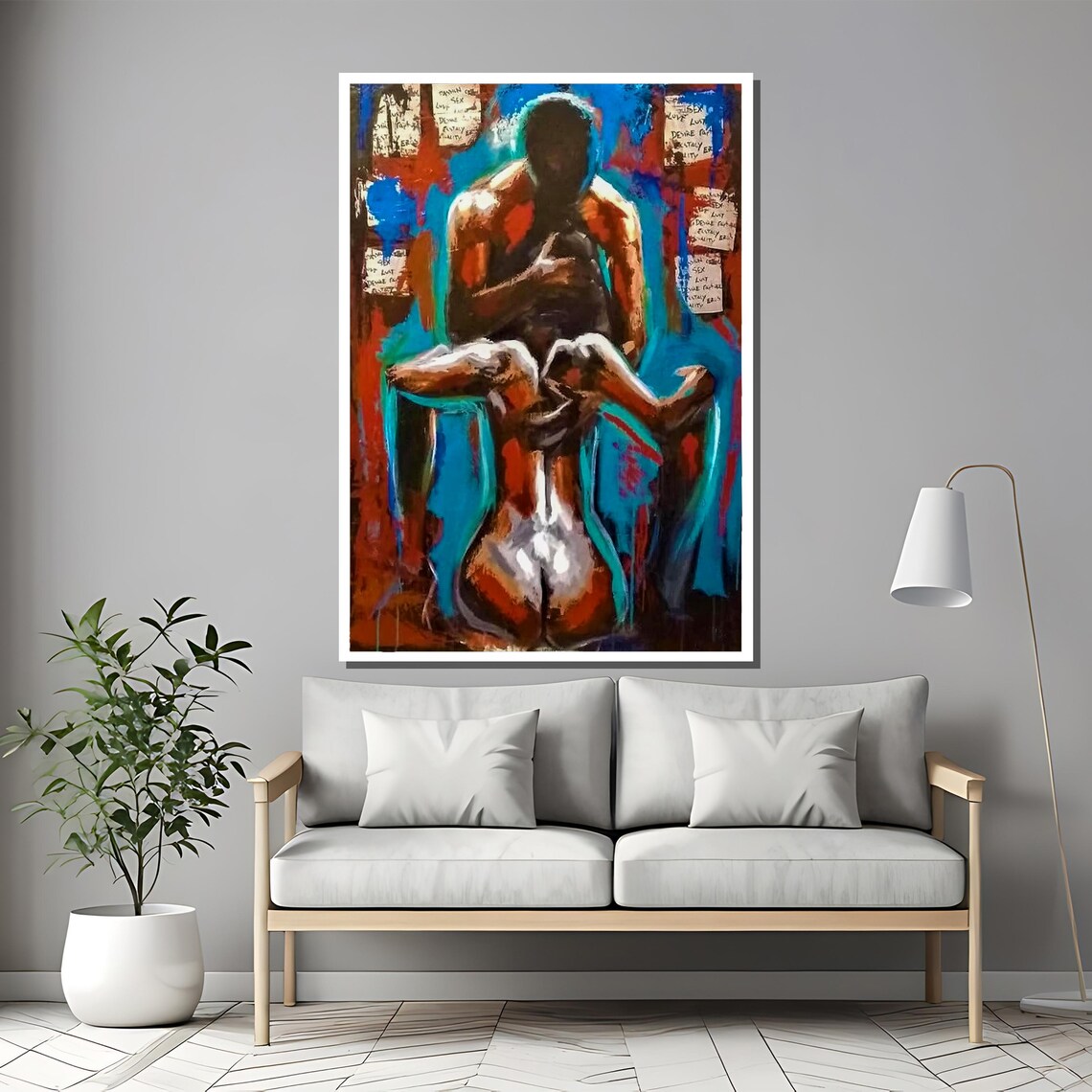 Passionate Entwined Lovers Abstract Figurative Romance Art Poster - Image 2