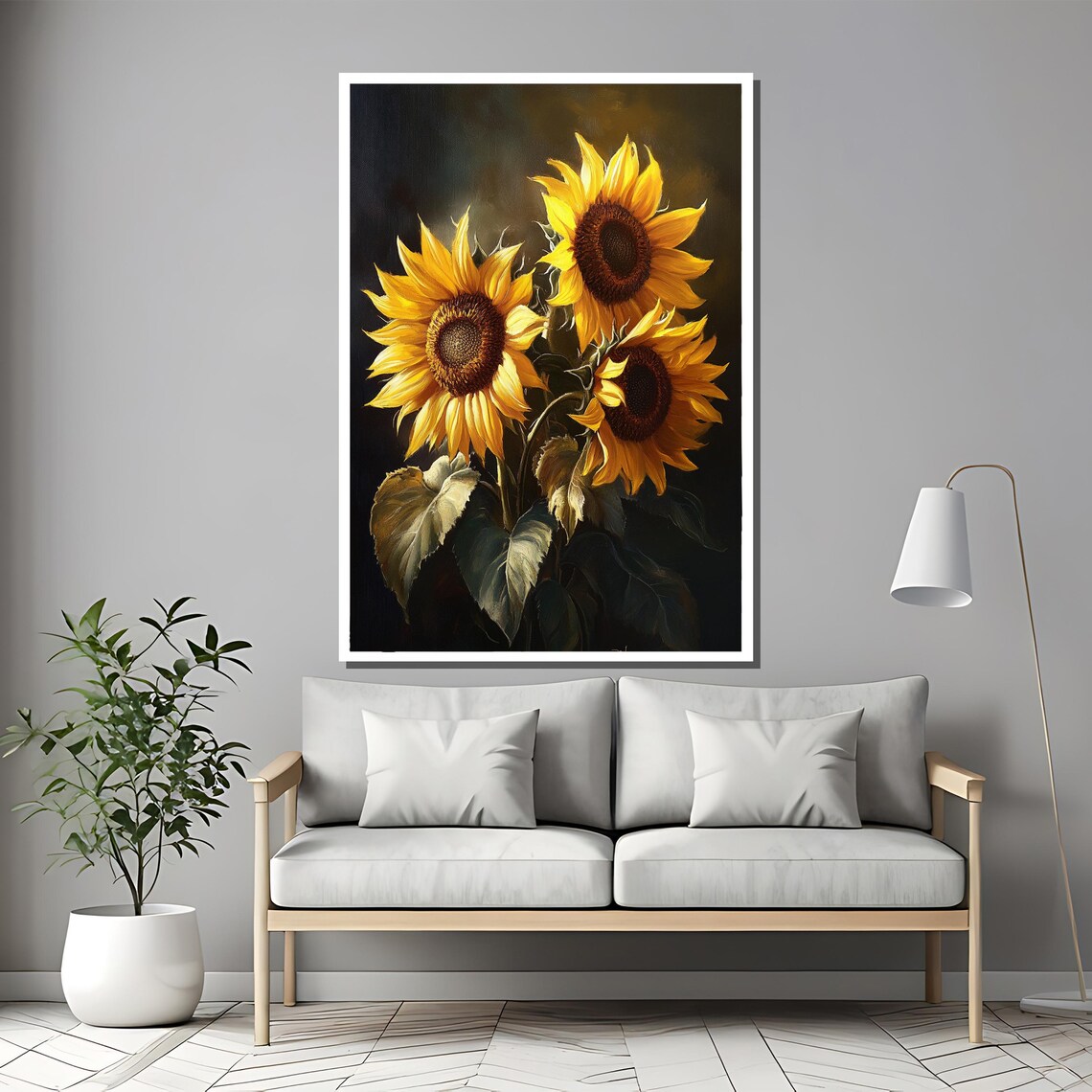 Sunflower Trio Art Print, Yellow Floral Nature Decor - Image 2
