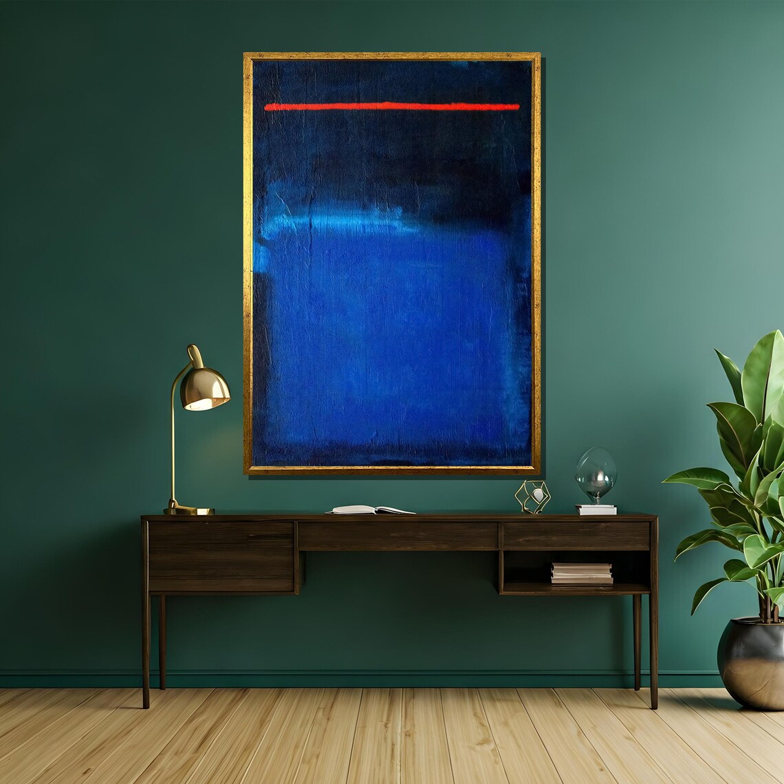 Rothko-Style Cobalt Blue Red Line Color-Field Abstract Art Poster - Image 5