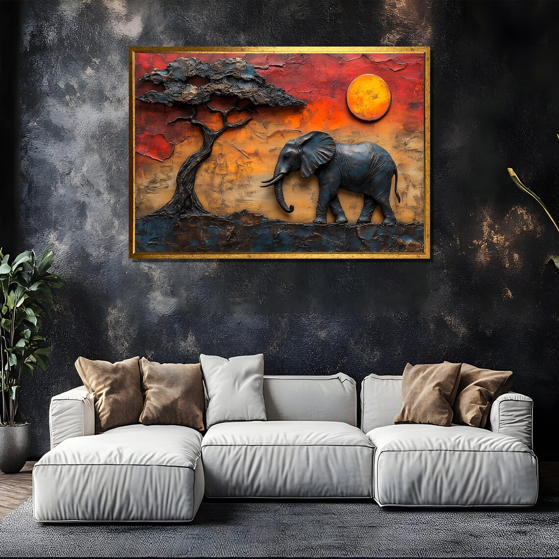 African Elephant Painting, Safari Scene Wall Art Print - Image 5