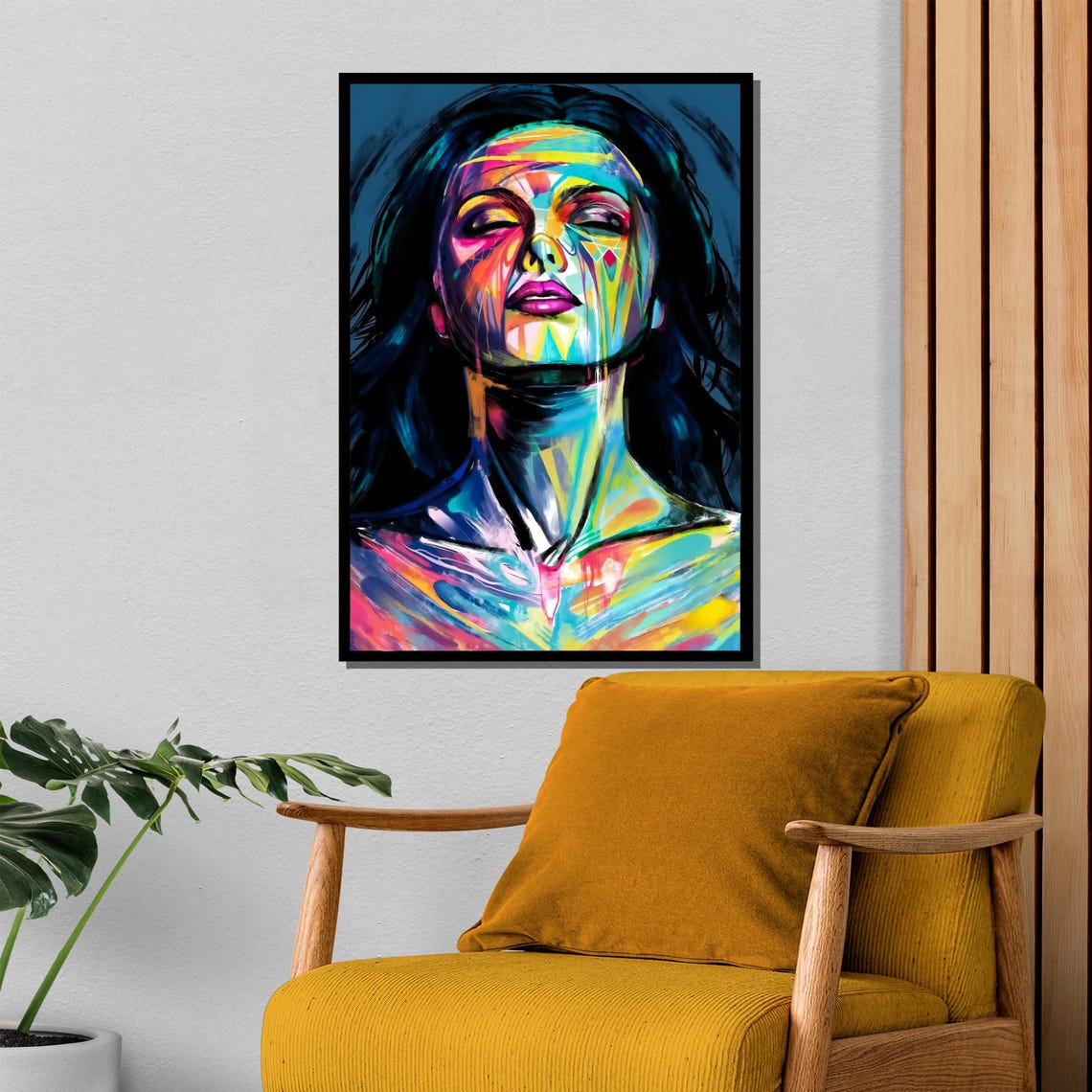 Vibrant Abstract Woman Face Rainbow Paint Strokes Portrait Poster - Image 4