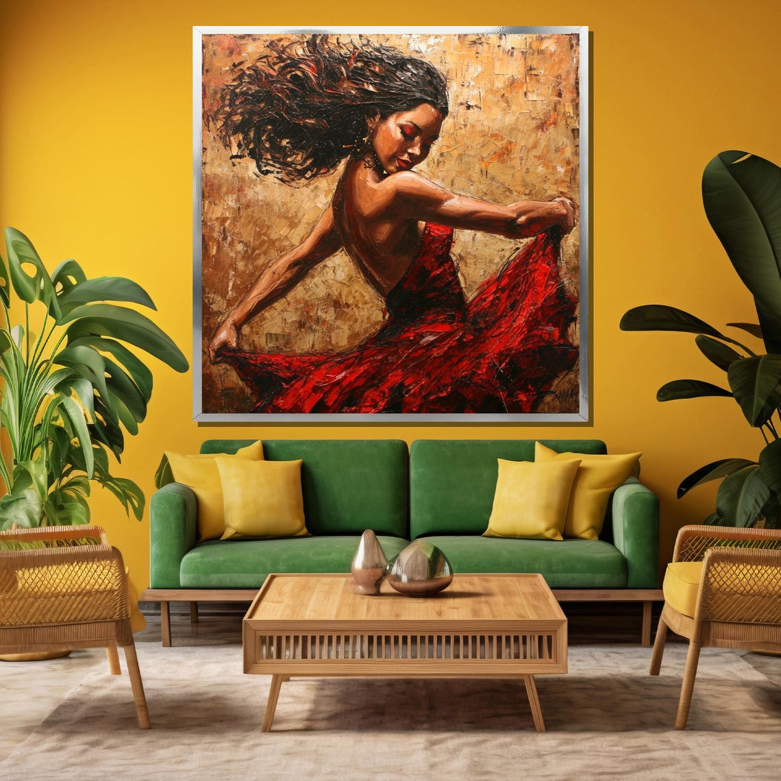Flamenco Dancer in Red Dress with Flowing Hair Painting Poster - Image 3