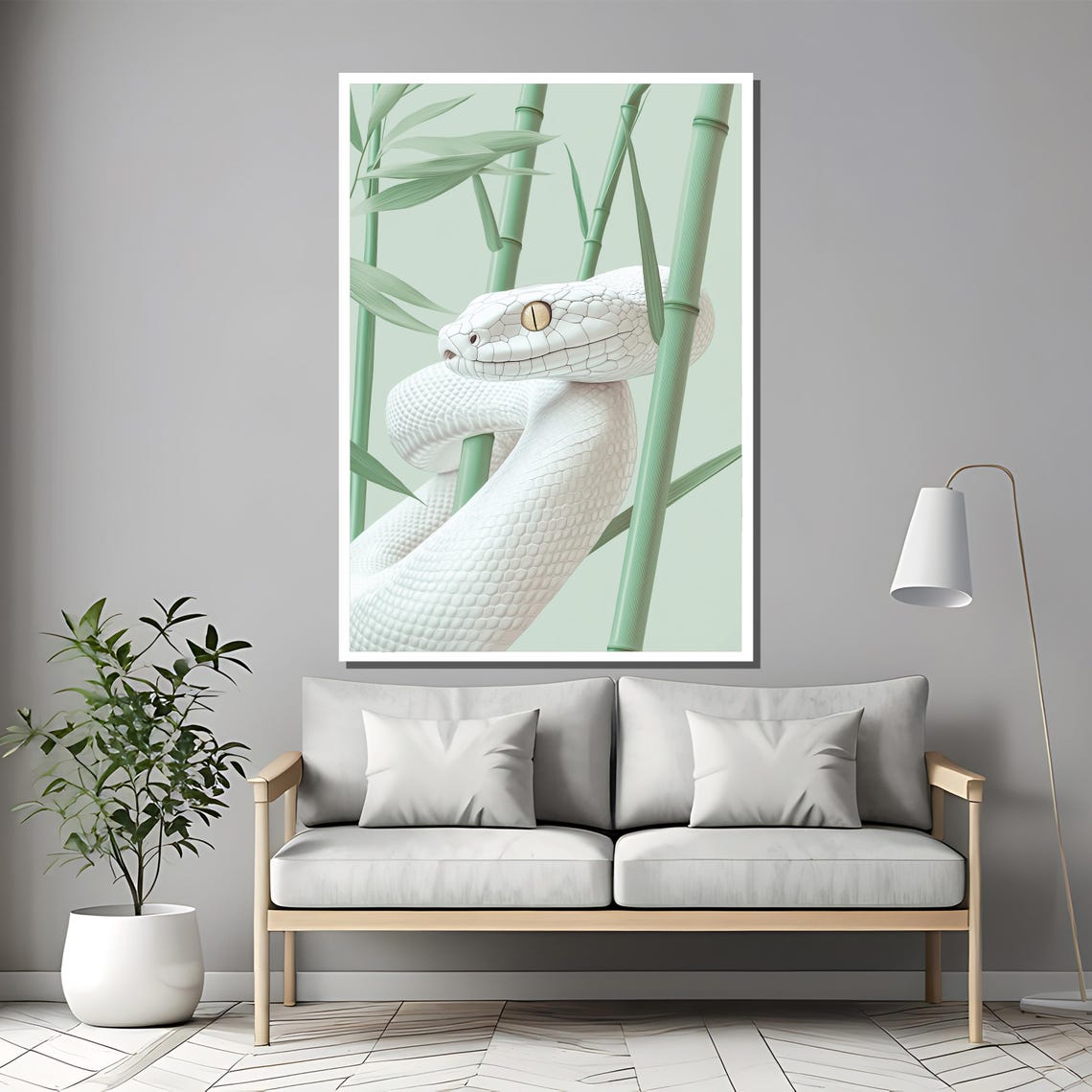 Ivory Serpent Minimalist White Snake Coiled in Bamboo Zen Poster - Image 2