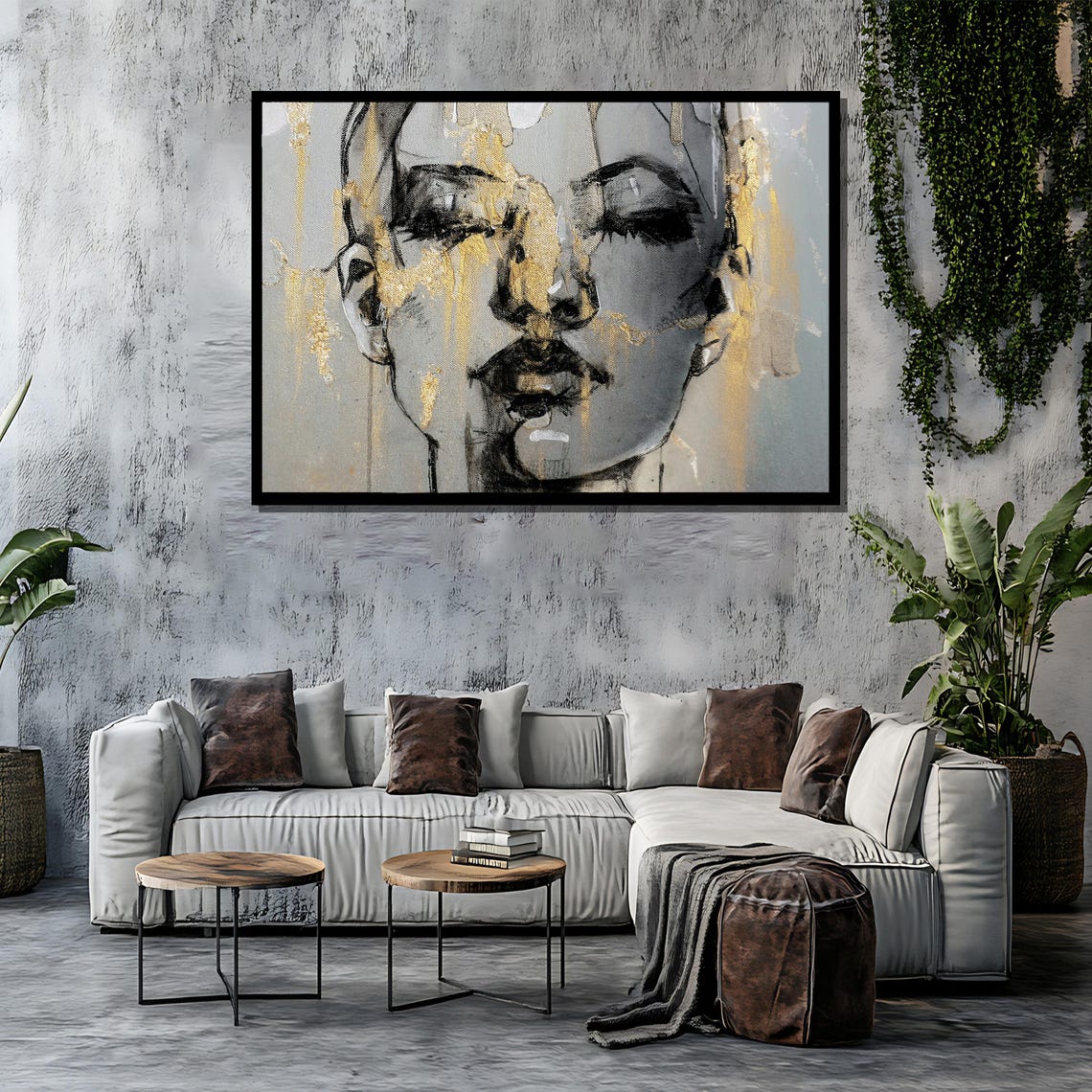 Abstract Woman Face With Gold Leaf Raw Emotion Luxe Art Poster - Image 4
